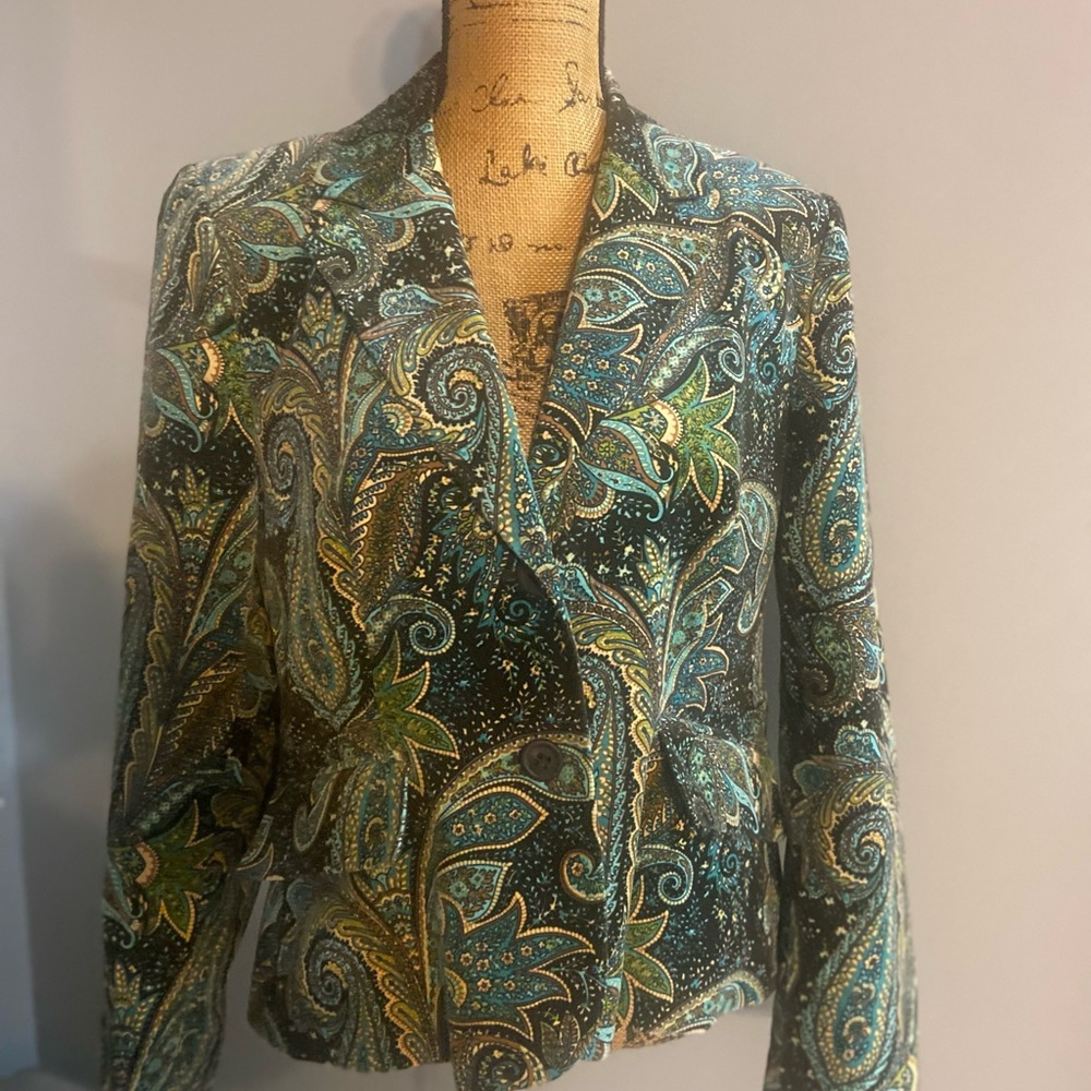 Tribal Women's Paisley Blazer in Teal and Gold Pinwale Corduroy Sz 12